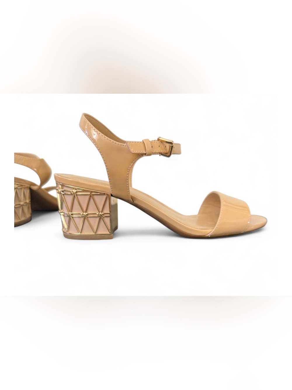 MICHAEL Michael Kors Nude Patent Slingback Sandals with Gold Cage Heel
